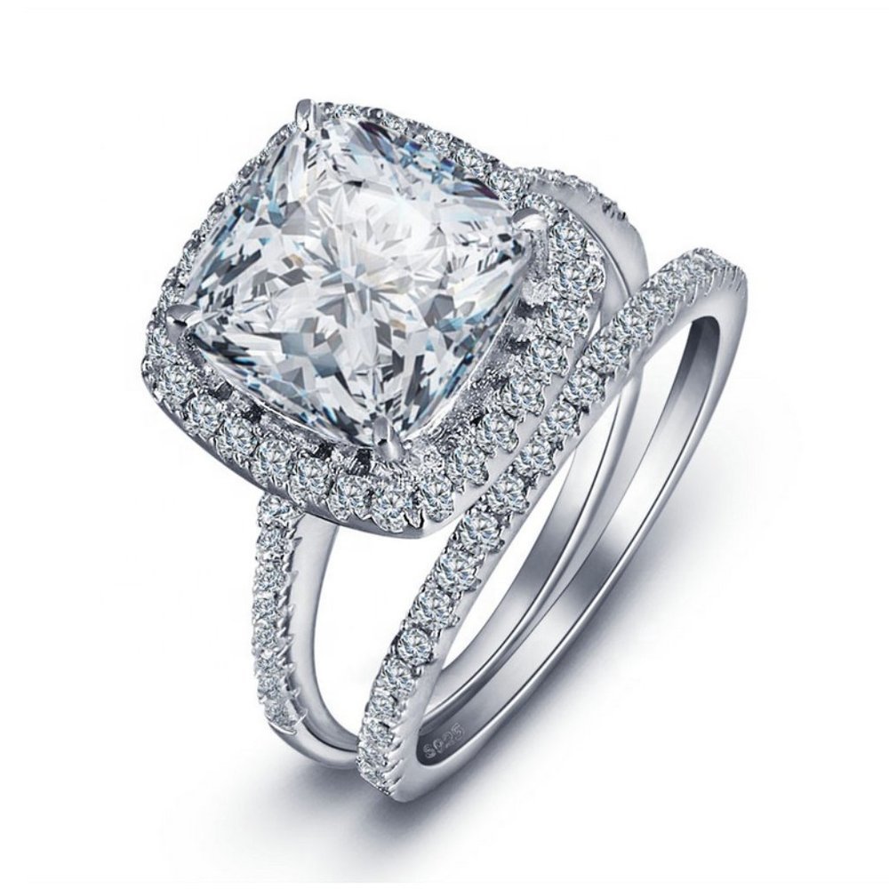 🔥 925 Silver Luxury Princess Cut CZ Wedding Couple Ring, FB16FA1030
